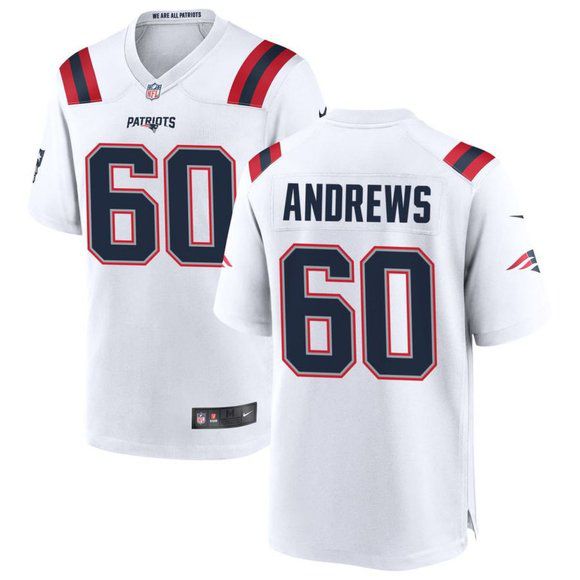Men New England Patriots 60 David Andrews Nike White Game Player NFL Jersey